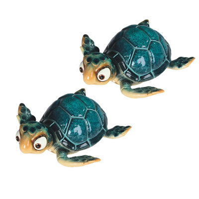 "2-PC Set" ICE ARMOR 6"W Cute Blue Sea Turtle Figurine Figurine Statue Ornament Home/Room Decor and Perfect Gift Ideas for House Warming, Holidays and Birthdays Great Collectible Addition