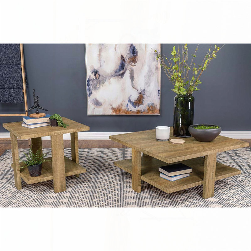Square End Table with Drawer – Brown Oak & Sandy Black