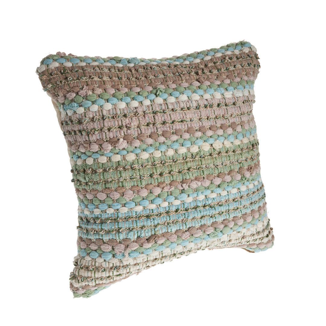 Boho Striped Chindi Hand-Made Cotton Blend Decorative Throw Pillow Rajani Home 