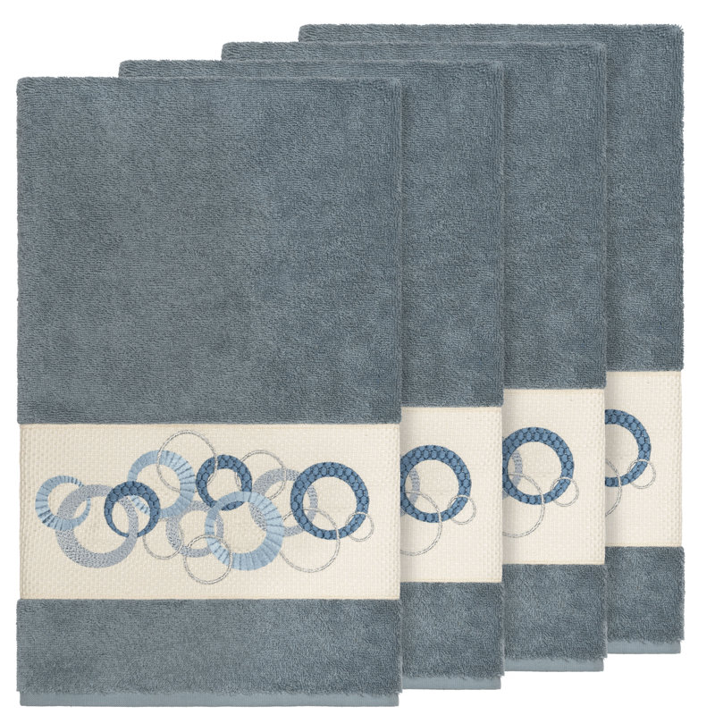 Ensemble de serviettes de bain en coton turc 4 pièces Annabelle, Bleu sarcelle