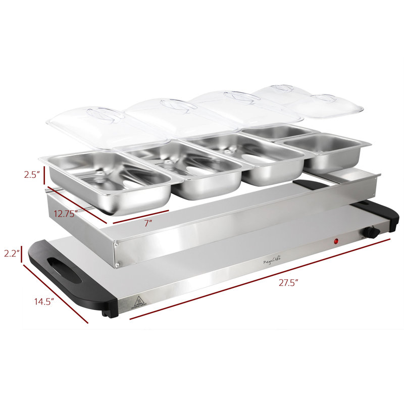  Buffet et chauffe-plats avec 5 plateaux modulaires amovibles, plateau chauffant chauffant et cadre de plateau amovible