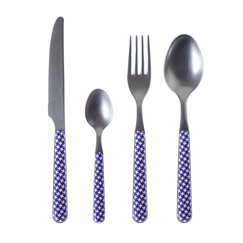 Minchinhampton 24 Piece 18/10 Stainless Steel Cutlery Set, Service for 6, Blue/White