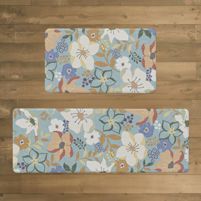 Modern Floral Anti Fatigue Memory Foam Kitchen Mat, Green