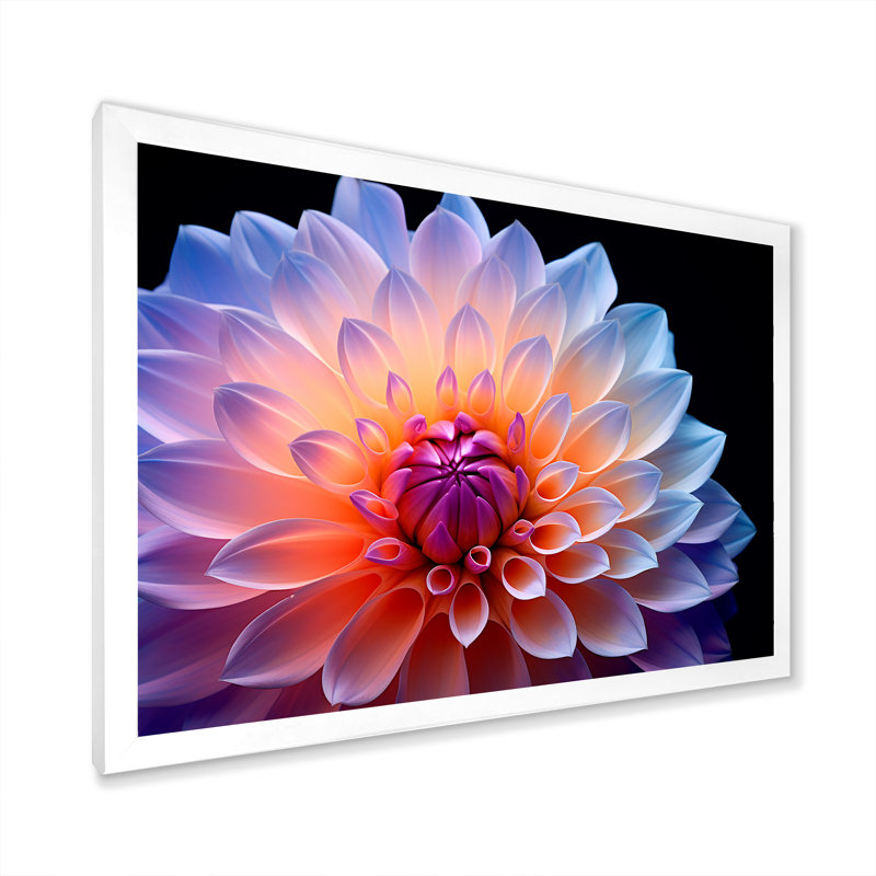 " Pink Dahlia Embrace Efflorescence ", White Single Picture Framed, 24" H x 32" W x 1" D