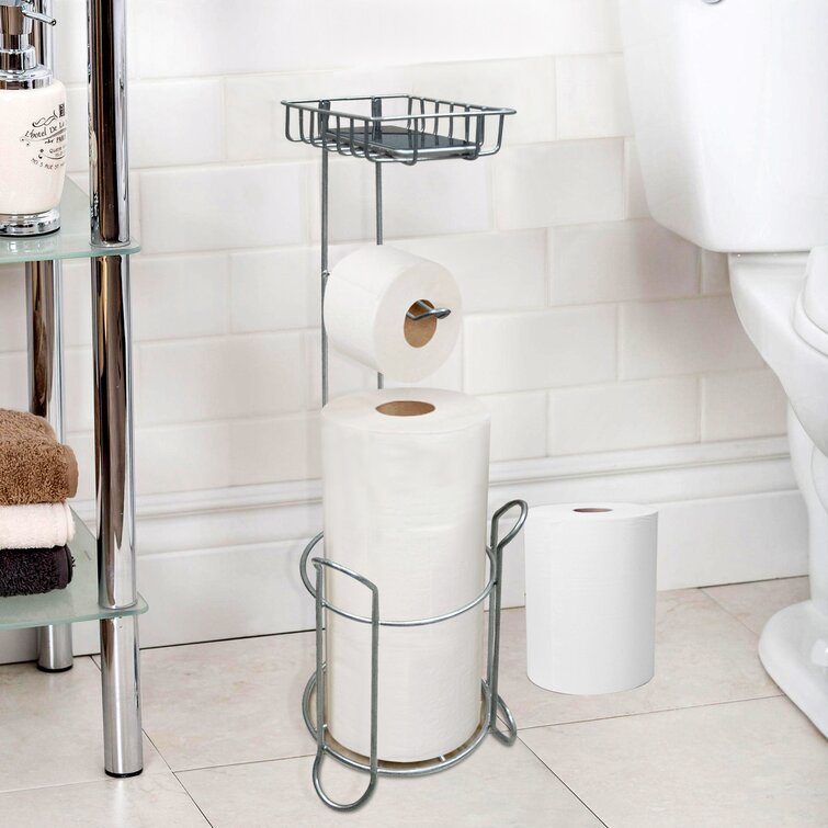 Toilet Paper Holder Stand Free Standing Toilet Paper Roll Stand Black  Toilet Tissue Holder for Bathroom Metal Double Roll Toilet Paper Storage  Holder