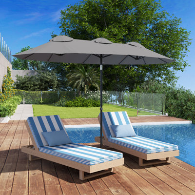 Parasol de patio double face, grand parasol de marché extérieur de 9,7 pi avec bouton-poussoir inclinable et manivelle, 3 bouches d'aération et 12 nervures, pour jardin, terrasse, piscine, gris