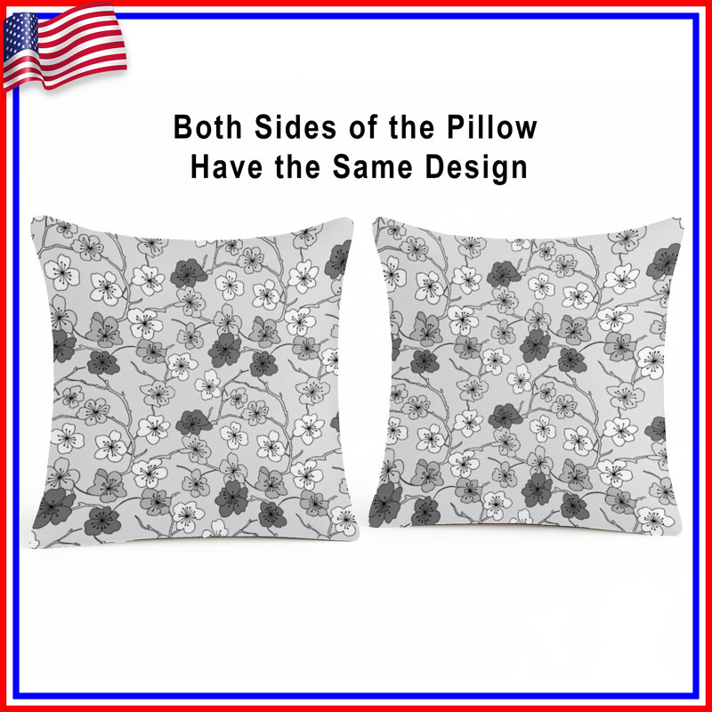 Cherry Blossom Pattern Double Sided Throw Pillows, 14 x 14 inches
