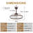 24'' Brown Ceiling Fan with Dimmable LED Light 3 Color Tone, 6 Speed Quiet DC Motor, App and Remote Control-1952076206