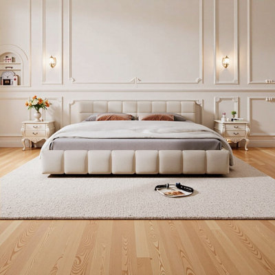 Soft Upholstered Bed with Checkerboard Headboard – King Sizes