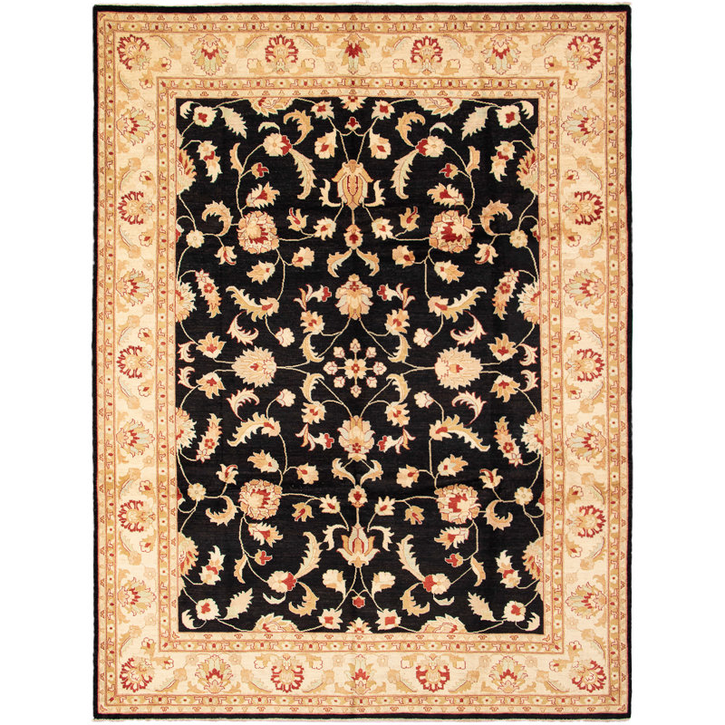 Tapis d’intérieur en laine chobi noir/crème 9 pi 1 po x 12 pi 1 po one-of-kind à la main-noué la 2010 Idlewild