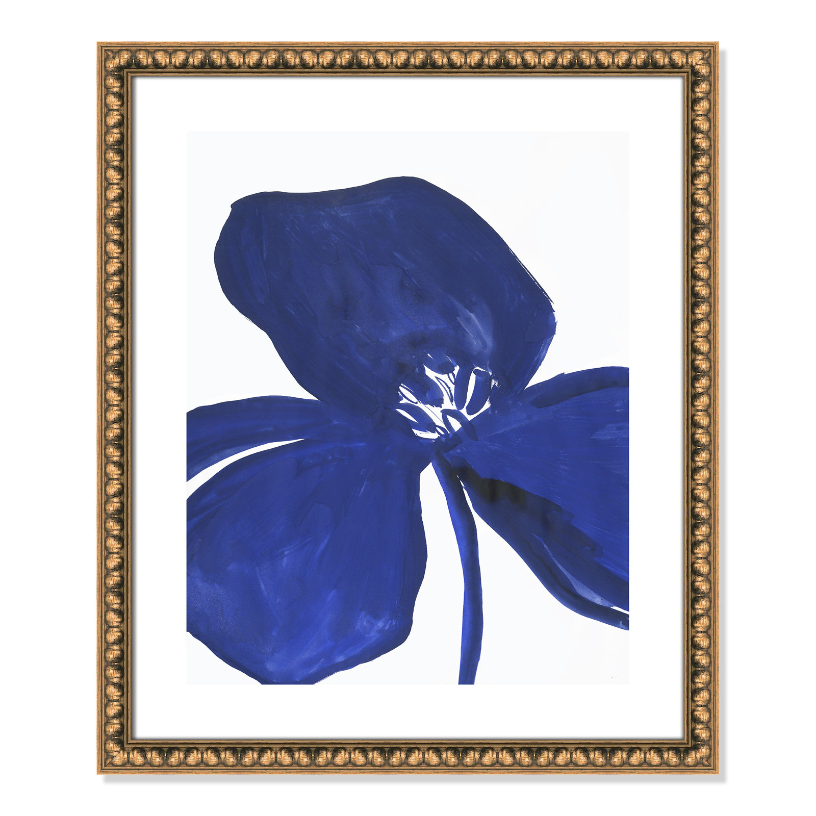Clarisse "Indigo Petal II" Painting, 26.5" H x 22.5" W x 1.13" D, Gold Bead Framed Paper