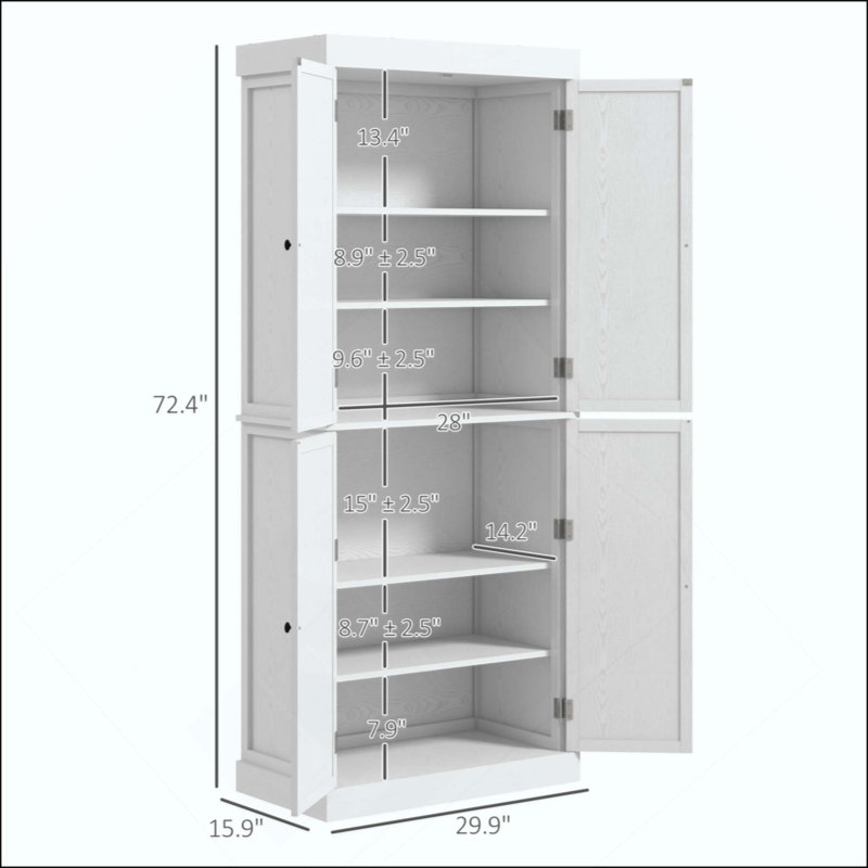 Armoire de cuisine autoportante de style moderne, armoire de cuisine, armoire de rangement avec portes et tablettes, Blanc
