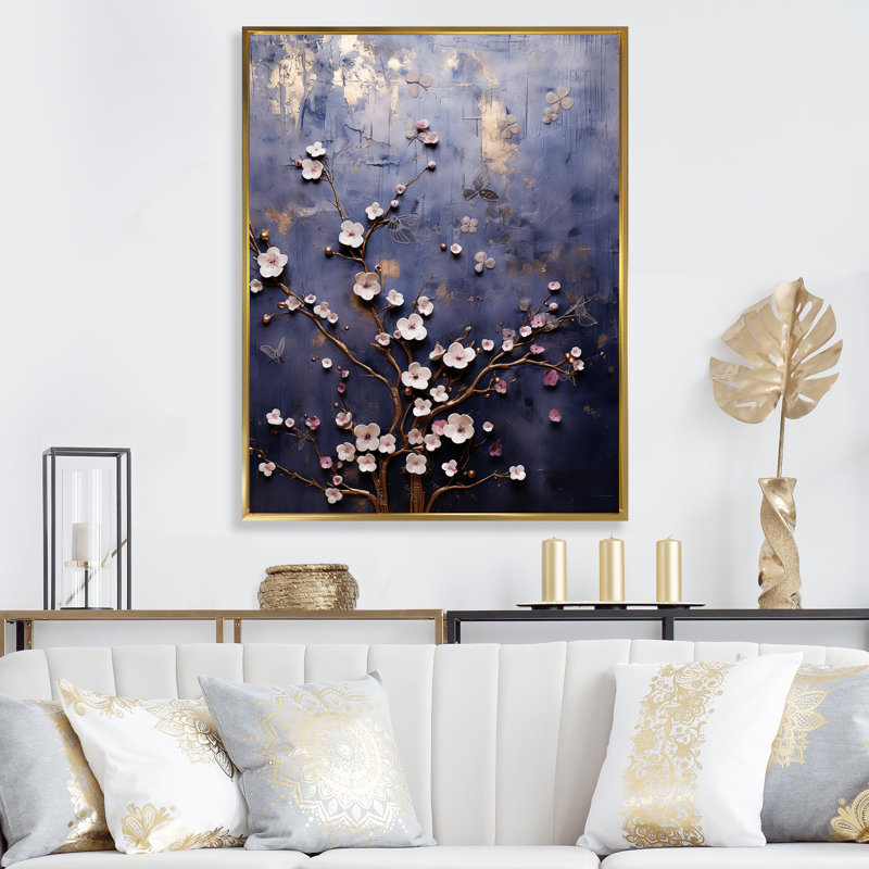 Jardin floral gothique 2 - Art mural floral, Cadre flottant doré, H 40 po x l 30 po x P 1,5 po