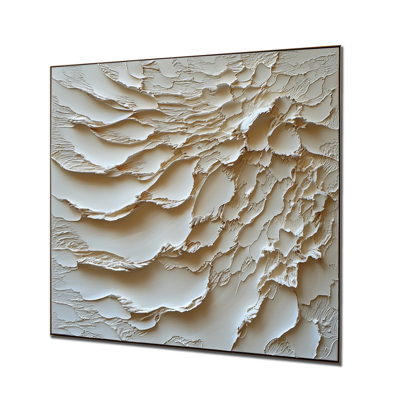 Lumière ascendante sur les vagues de la crème, art mural transitionnel moderne en métal II, H 16 po x l 16 po
