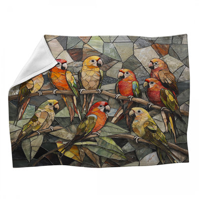 Jeté en molleton Parrot Mosaic - Jetés d'oiseaux pour canapés ou lits
