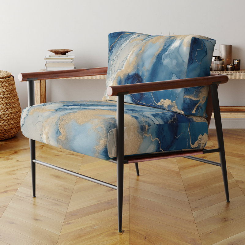 Fauteuil d'appoint rembourré abstrait abstrait bleu et blanc, Noir