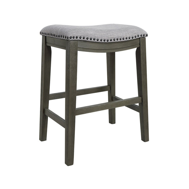 Tabouret en bois massif Houser, Gris, Tabouret de comptoir (siège d'une hauteur de 25 p