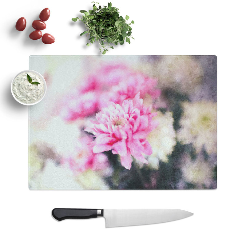 Flowers Painting Chopping Board, 0.4cm H x 28.5cm W x 39cm L