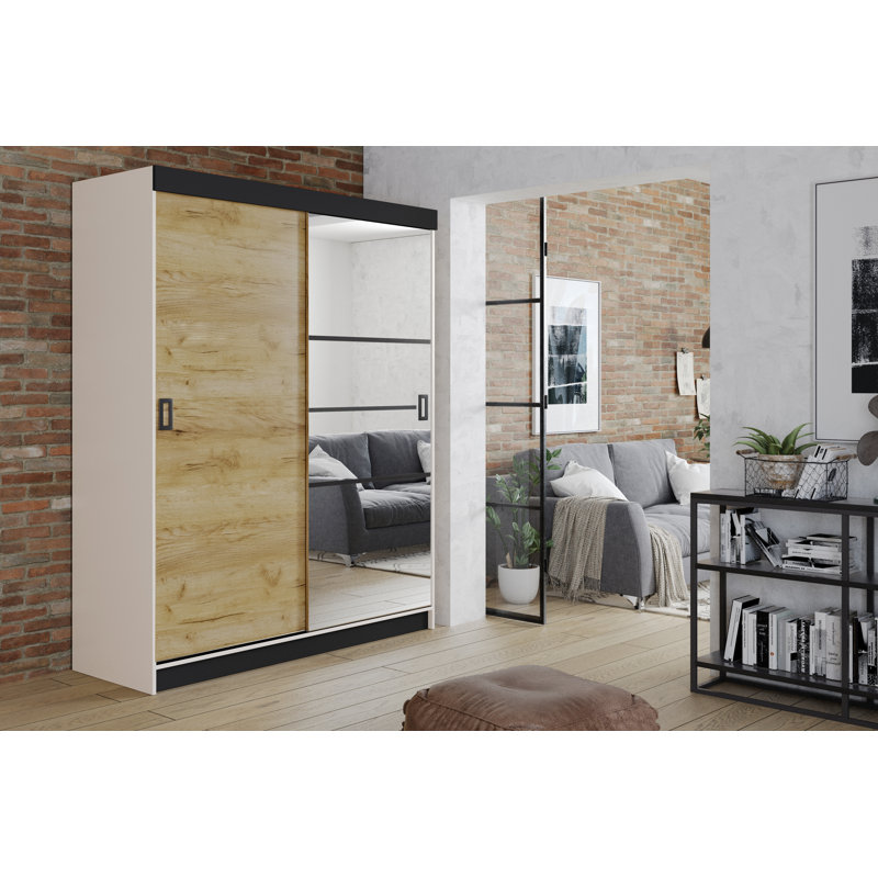 Bouzov 2 Door Solid + Manufactured Wood Wardrobe, White/Natural