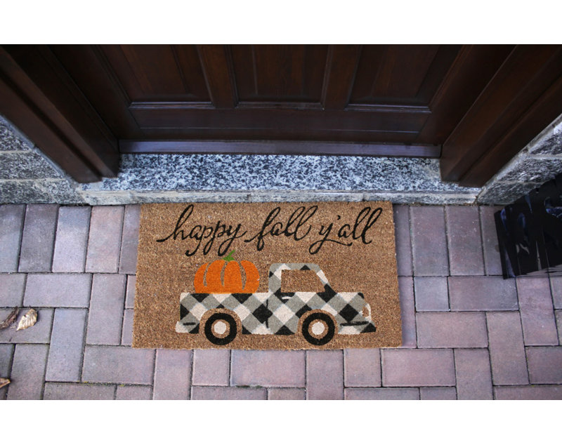 Coir Door Mat Damonie Decor Printed Welcom Mat 18x28 Non-Slip Doormat - Happy Damonie Yall
