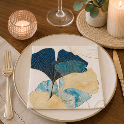 Set Of 12 Gingko Accents Dinner Napkins