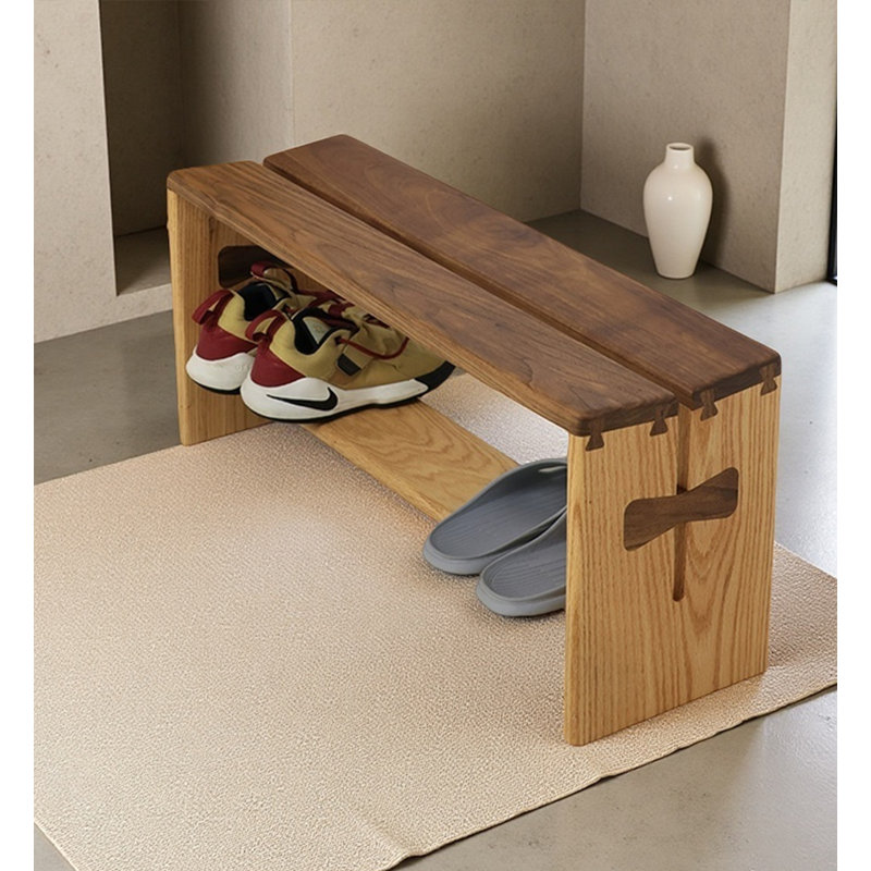 Banc de rangement pour chaussures à tenon et mortaise en bois massif Country Country, H 13,78 po x l 40,16 po x P 9,84 po