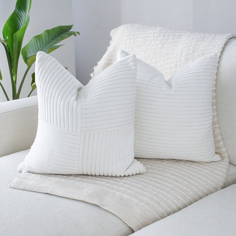 Housse de coussin en velours côtelé doux, Ivory