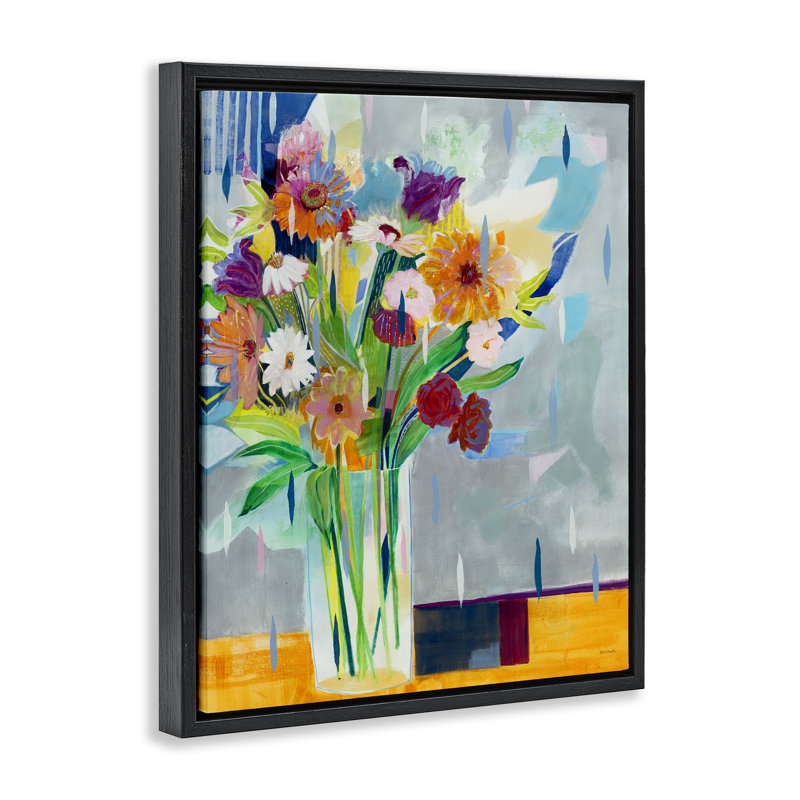  Florals on Blocked Background Canvas Wall Art by Jill Martin, H 21 po x l 17 po, Cadre flottant noir de jais