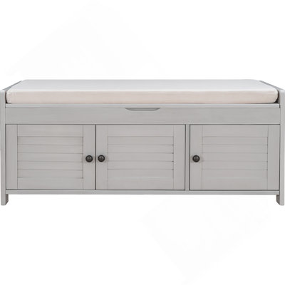 Storage Bench with 3 Shutter-shaped Doors, Shoe Bench with Removable Cushion and Hidden Storage by Lark Manor