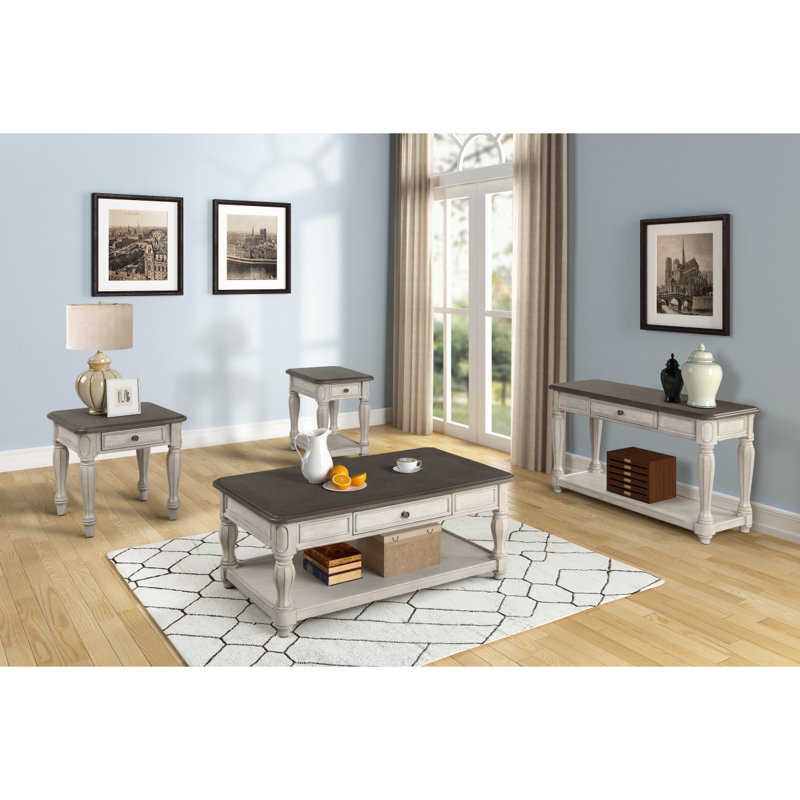Console antique blanche et brune avec rangement
