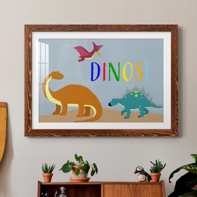 Dinos! par J Paul - Reproduction d'art textuel sur papier encadré, H 31 po x l 44 po x P 1 po, Cadre en érable