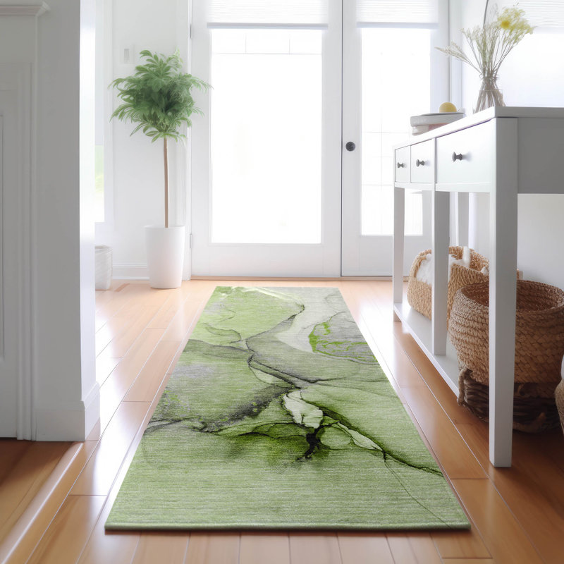 Tapis vert Cerrito AMF506 lavable à la machine de qualité supérieure, Tapis de couloir 2 pi 3 po x 7 pi 6 po