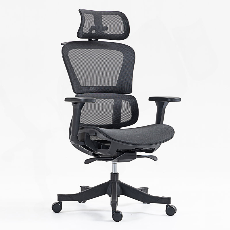 Chaise de bureau ergonomique en filet à haut dossier, Noir, Noir