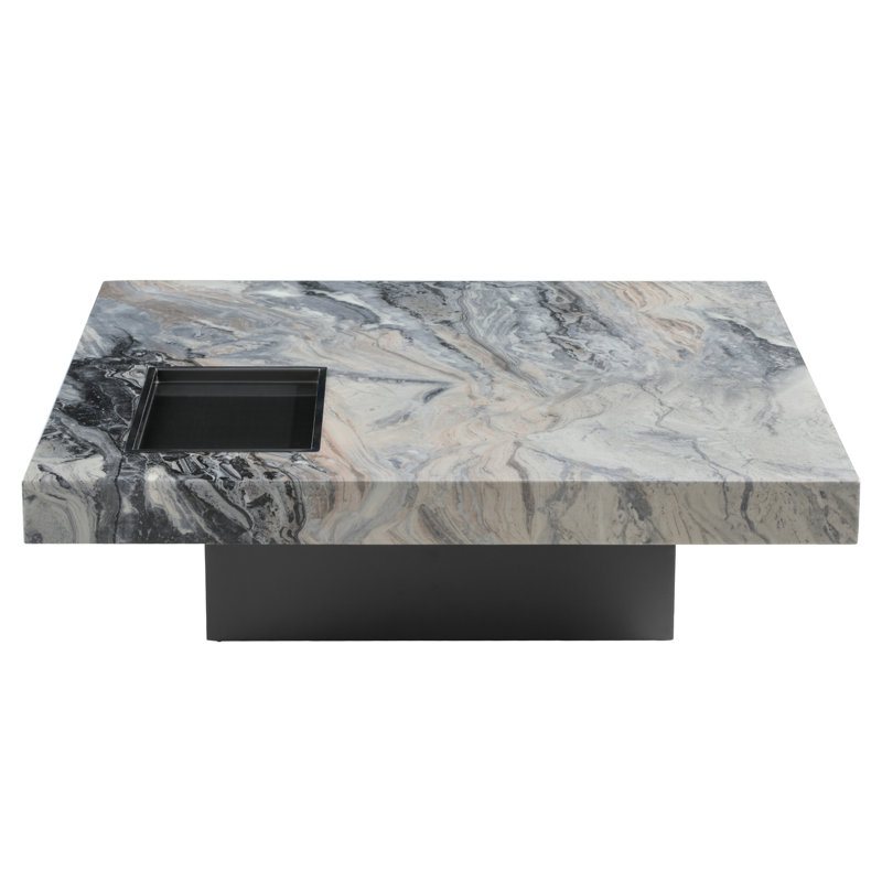 Élégante table basse en marbre avec plateau de rangement encastré