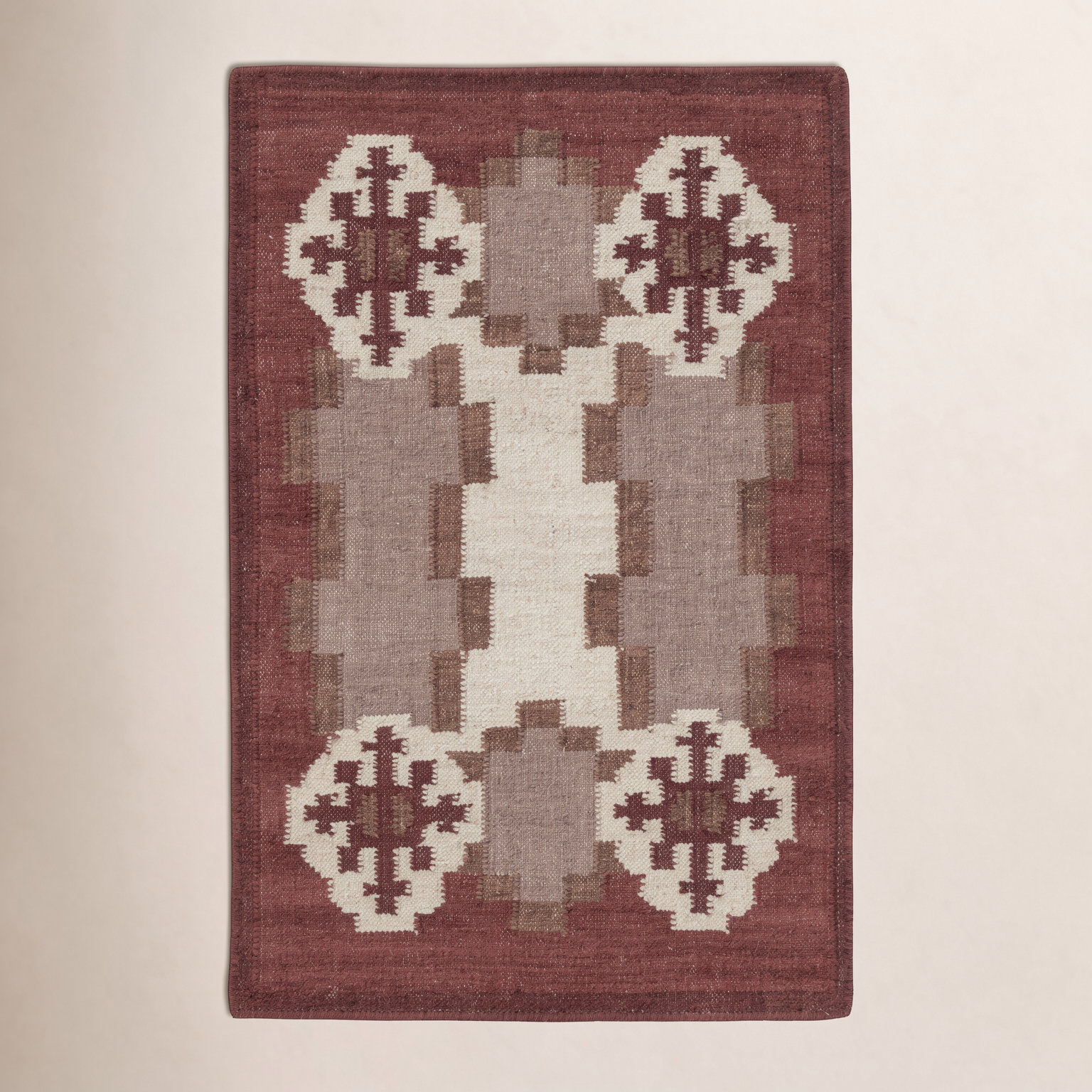 Heidi Nordic Flatweave Geometric Wool Rug, Red, 3'x5'