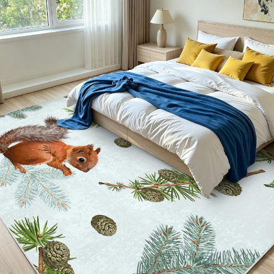 Tapis d'intérieur transparent, lavable à la machine, style vintage, avec conifères et oiseaux