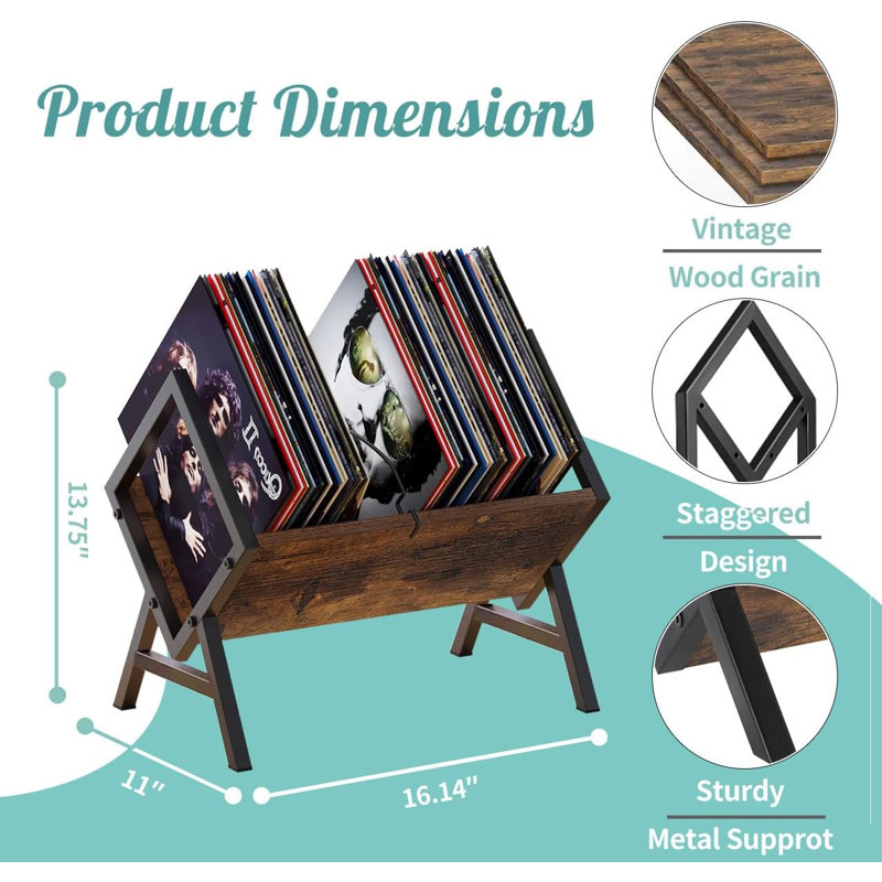 Space Saving Vertical Vinyl Record Holder, Angled Compact LP Storage Stand for Home Display Organization