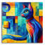Art mural en verre épique 12 po x 12 po «Colorful Cat» par Rey Klimt