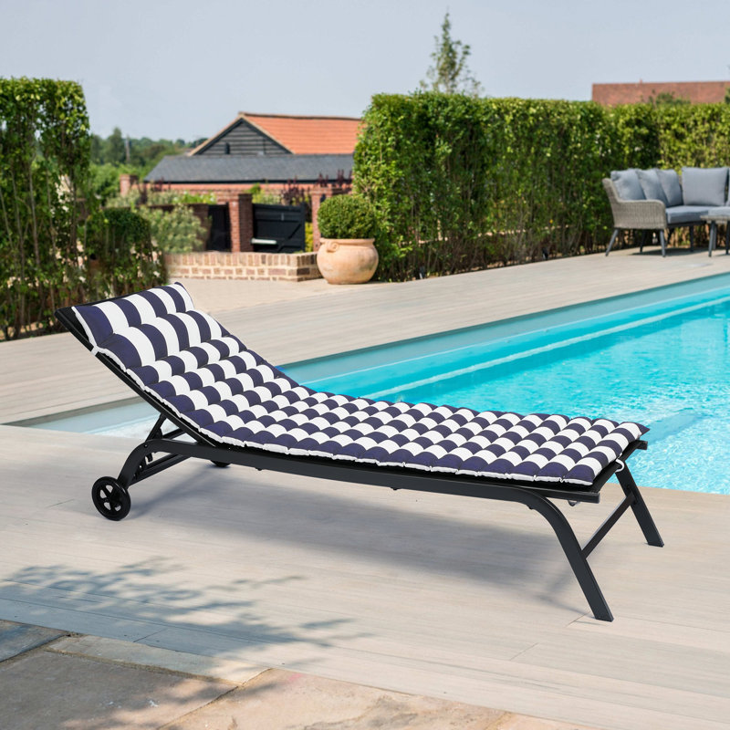 2PCS Set Outdoor Lounge Chair Cushion Replacement, Blue-White Striped Patio Furniture Seat Cushion, Chaise Lounge Cushion, Ideal For Comfortable And Stylish Seating In Gardens, Patios, And Outdoor Spaces