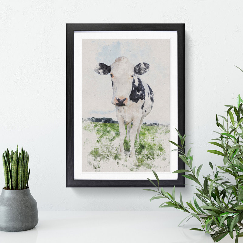 Black and White Cow - Picture Frame Graphic Art, 36cm H x 27cm W x 2cm D, Black