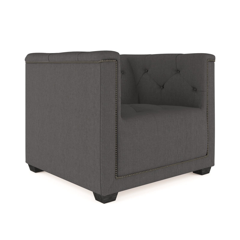 Hudson Armchair, Ebony, Pebble Weave Linen Alabaster