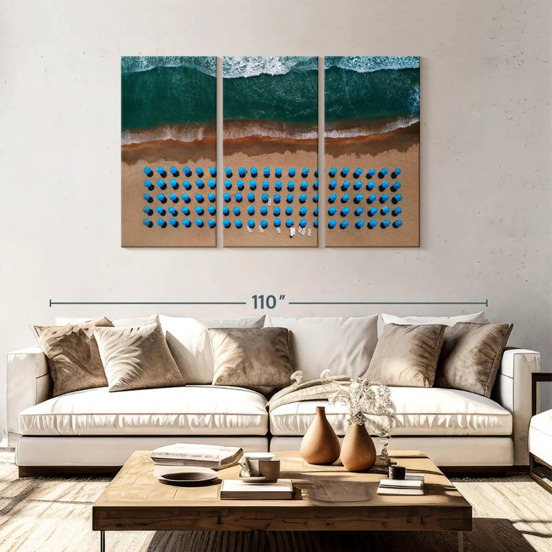 Parapluies bleus, H 48 po x l 74 po