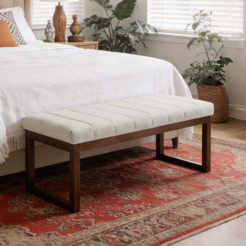 53'' Wide Upholstered Bench With Wood Legs, Cream
