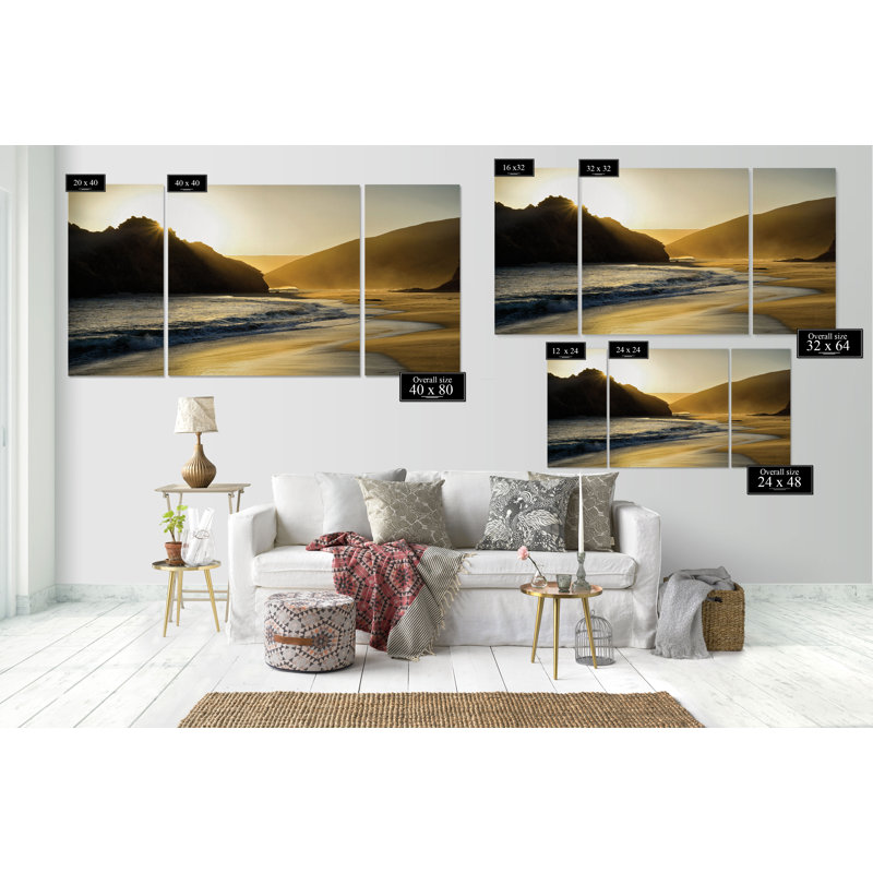 Coucher de soleil à Big Sur - image multi-pièces sur toile, H 24 po x l 36 po x P 1,5 po