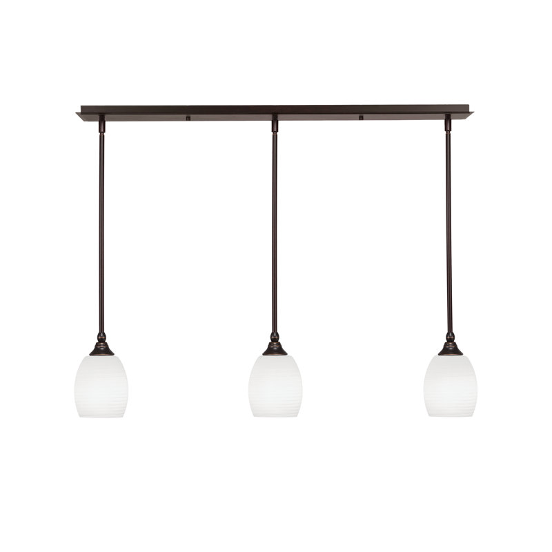 Luminaire suspendu linéaire sur pied 3 lumières avec verre en lin blanc de 5 po, Granit foncé