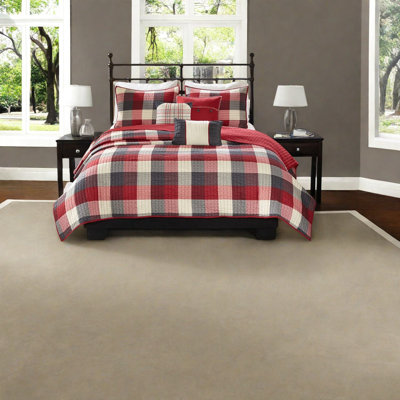 Ensembles de literie confortables 6 pièces rouges, chevrons en polyester, style maison de campagne