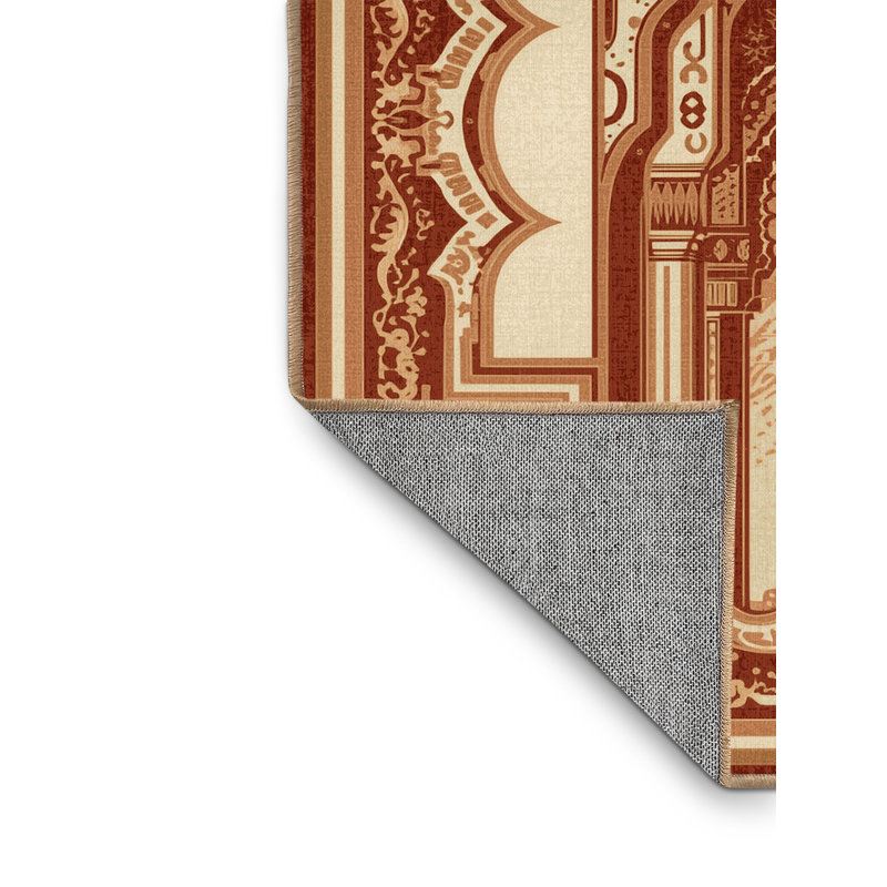 Machine Washable Paizlea Ornate Traditional Oriental Rug in Brown – LightBrown Binding, 6' Round