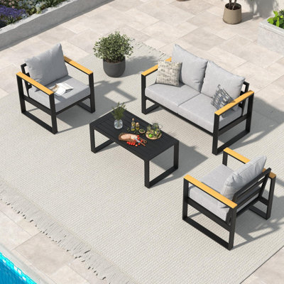 4-Piece Aluminum Patio Conversation Set with Thick Cushions, Sectional for Poolside, Balcony, Deck