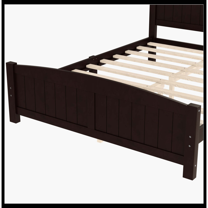 Grand lit plateforme, lit plateforme en bois massif avec lattes de soutien et structure solide, aucun sommier nécessaire, espresso