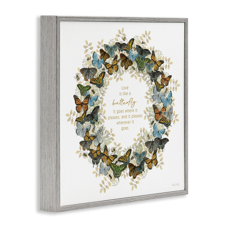 «Life Is Like A Butterfly Wreath», giclée encadrée, design par Cindy Jacobs, Estampe numérique Farmhouse, H 24 po x l 24 po